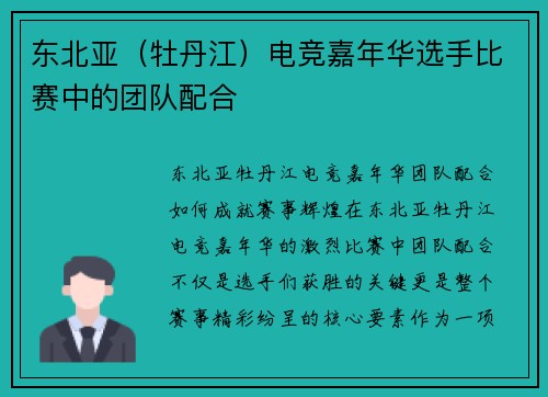 东北亚（牡丹江）电竞嘉年华选手比赛中的团队配合